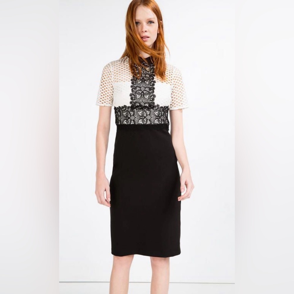 ZARA Lace Top Black & White Sheath Dress Size Large